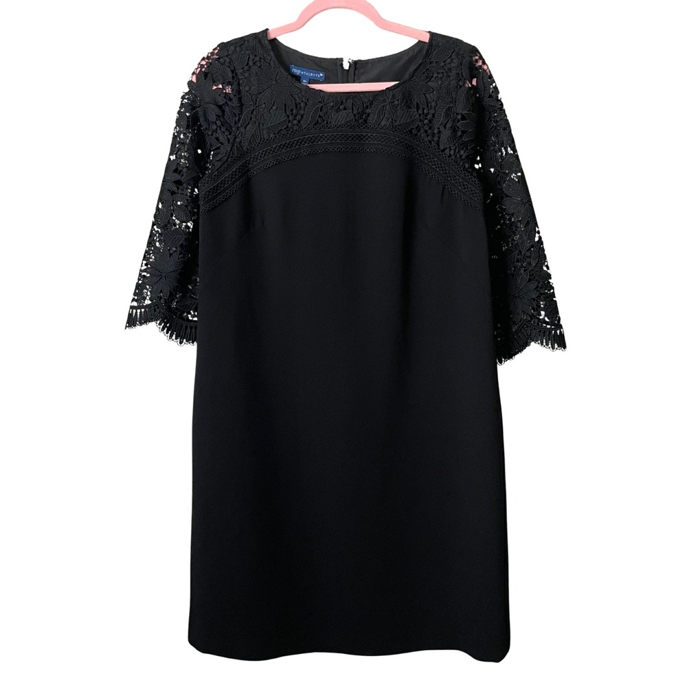 RSVP by Talbots Dress Womens 10P Black‎ Lace Yoke Shift 3/4 Sleeve Cocktail LBD